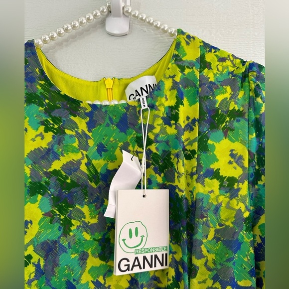 Ganni NWT Sulphur Spring Mesh Ruched Dress - Picture 10 of 10